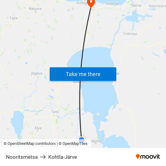 Nooritsmetsa to Kohtla-Järve map