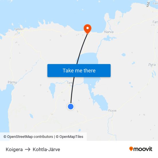 Koigera to Kohtla-Järve map