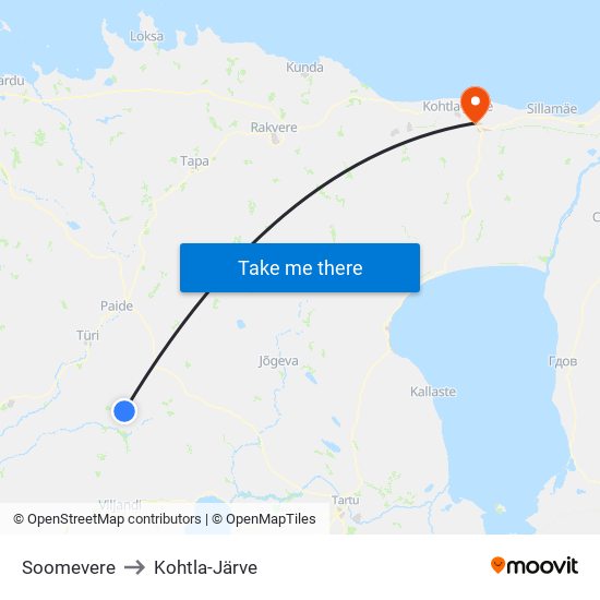 Soomevere to Kohtla-Järve map