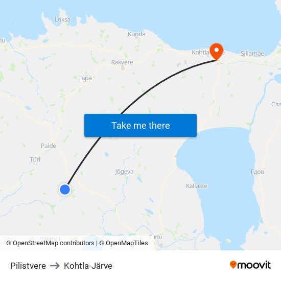 Pilistvere to Kohtla-Järve map