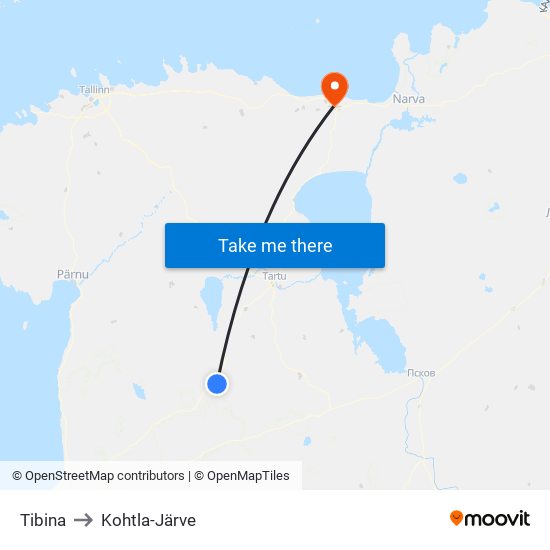 Tibina to Kohtla-Järve map