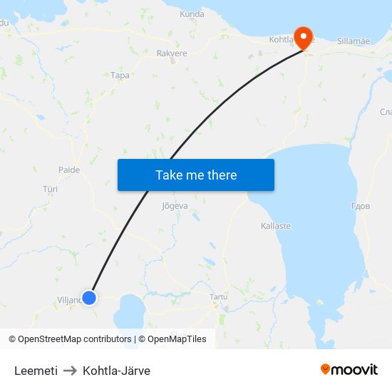 Leemeti to Kohtla-Järve map
