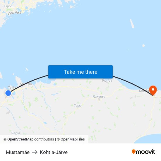 Mustamäe to Kohtla-Järve map