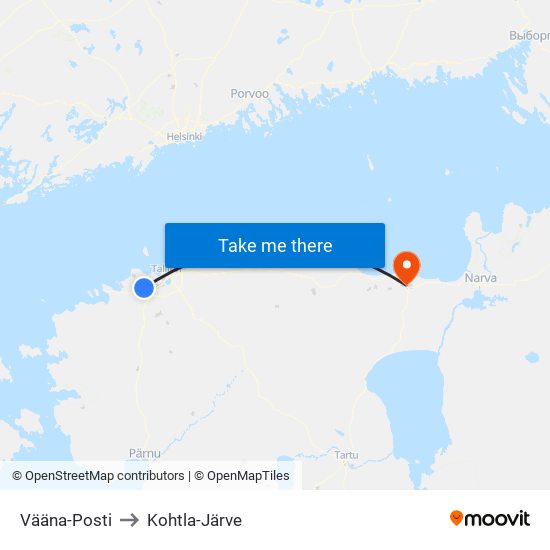 Vääna-Posti to Kohtla-Järve map