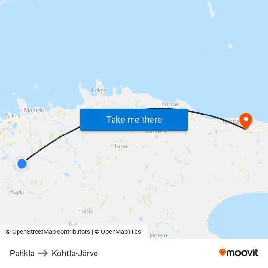 Pahkla to Kohtla-Järve map