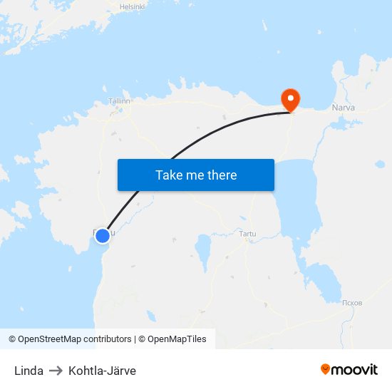 Linda to Kohtla-Järve map