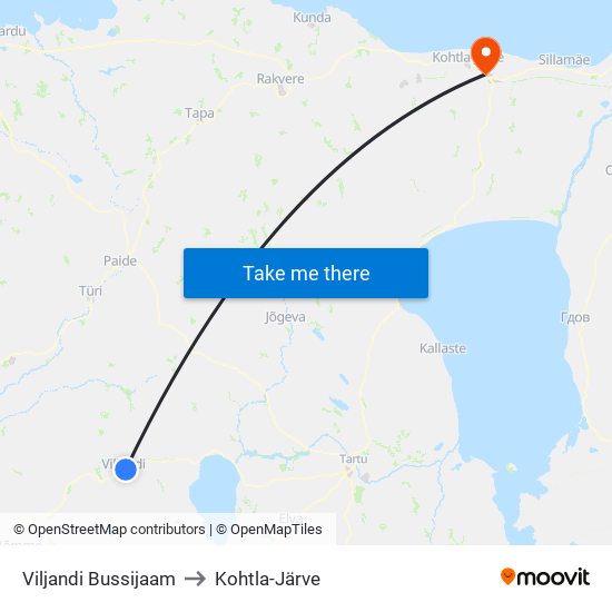 Viljandi Bussijaam to Kohtla-Järve map