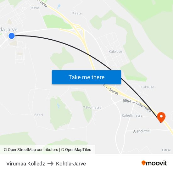 Virumaa Kolledž to Kohtla-Järve map