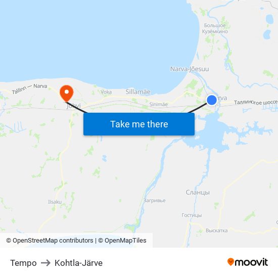 Tempo to Kohtla-Järve map