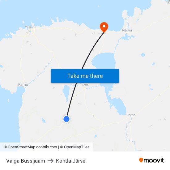 Valga Bussijaam to Kohtla-Järve map