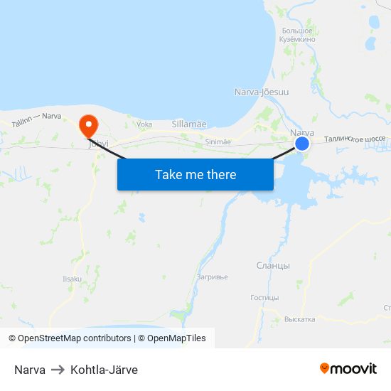 Narva to Kohtla-Järve map
