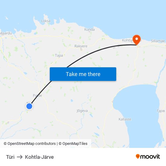 Türi to Kohtla-Järve map
