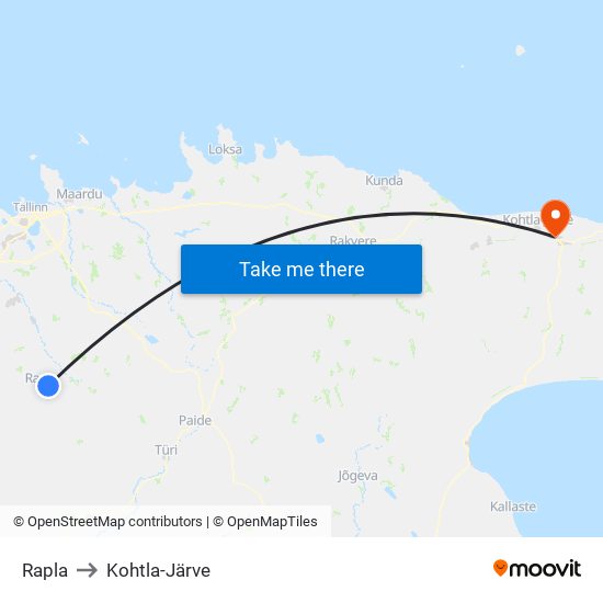 Rapla to Kohtla-Järve map
