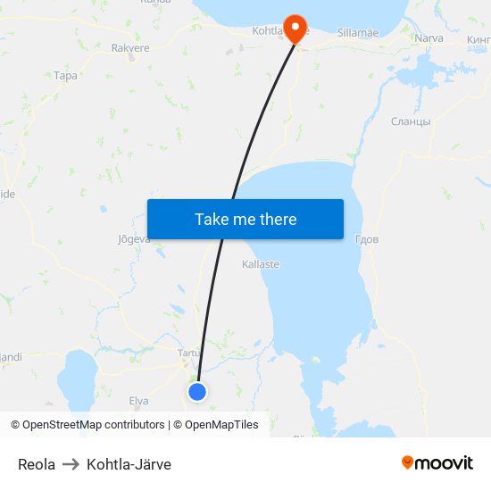 Reola to Kohtla-Järve map