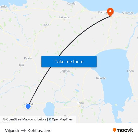 Viljandi to Kohtla-Järve map
