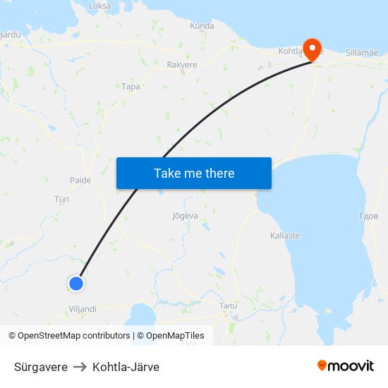 Sürgavere to Kohtla-Järve map