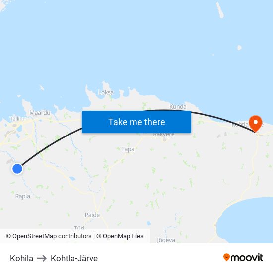 Kohila to Kohtla-Järve map