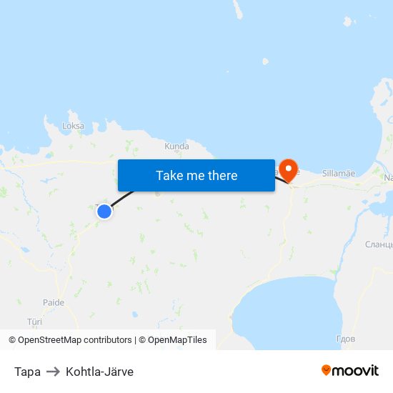 Tapa to Kohtla-Järve map