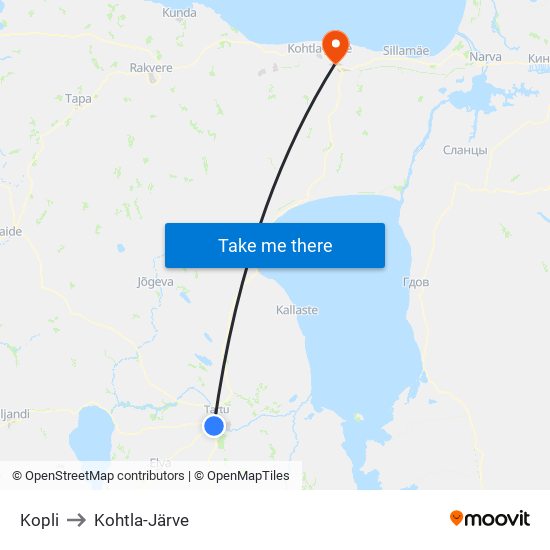 Kopli to Kohtla-Järve map