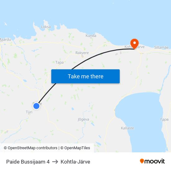 Paide Bussijaam 4 to Kohtla-Järve map