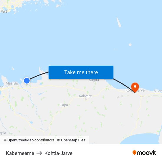 Kaberneeme to Kohtla-Järve map