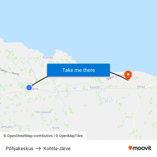 Põhjakeskus to Kohtla-Järve map