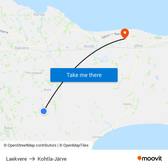 Laekvere to Kohtla-Järve map