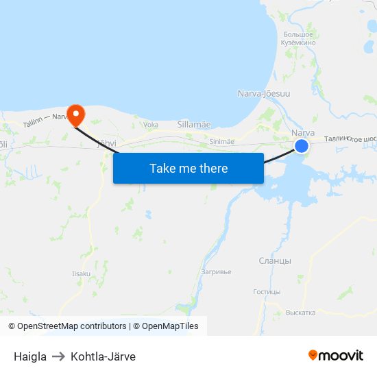 Haigla to Kohtla-Järve map