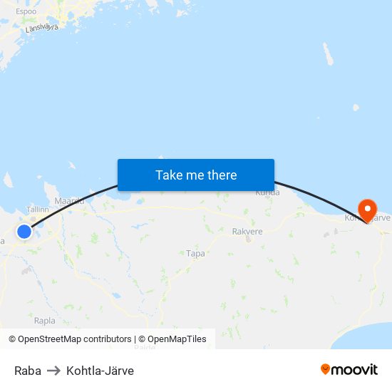 Raba to Kohtla-Järve map