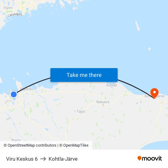 Viru Keskus 6 to Kohtla-Järve map