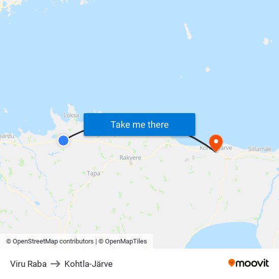 Viru Raba to Kohtla-Järve map