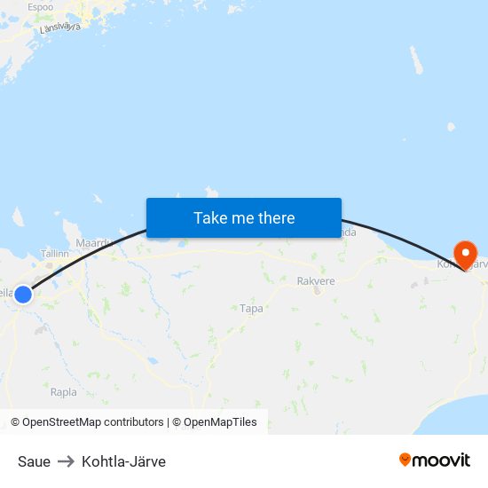 Saue to Kohtla-Järve map