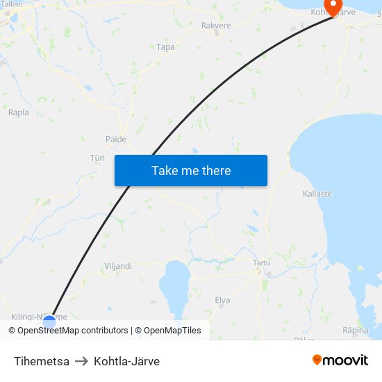Tihemetsa to Kohtla-Järve map