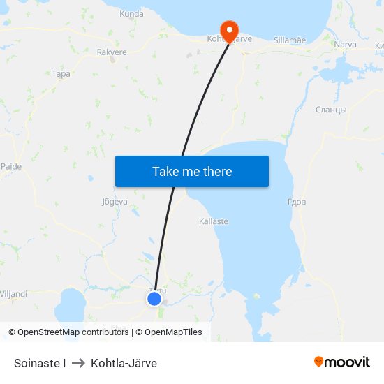 Soinaste I to Kohtla-Järve map