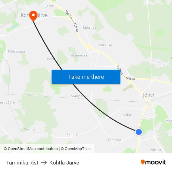 Tammiku Rist to Kohtla-Järve map