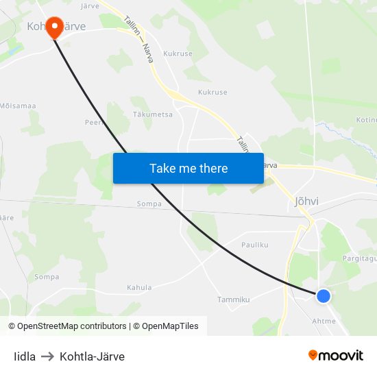 Iidla to Kohtla-Järve map