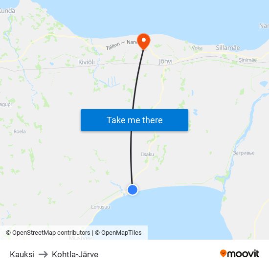 Kauksi to Kohtla-Järve map