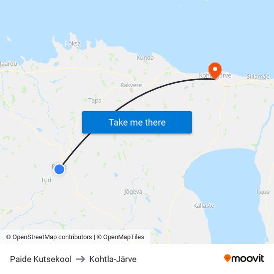 Paide Kutsekool to Kohtla-Järve map