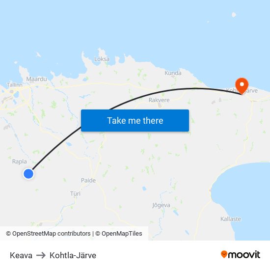 Keava to Kohtla-Järve map