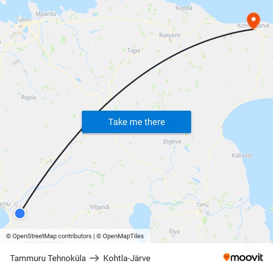 Tammuru Tehnoküla to Kohtla-Järve map