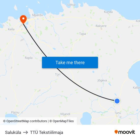Saluküla to TTÜ Tekstiilimaja map