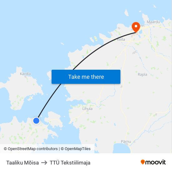 Taaliku Mõisa to TTÜ Tekstiilimaja map