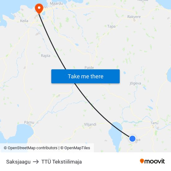 Saksjaagu to TTÜ Tekstiilimaja map