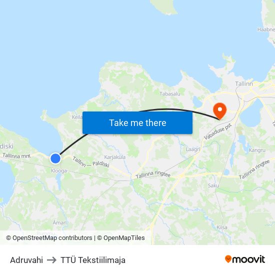 Adruvahi to TTÜ Tekstiilimaja map