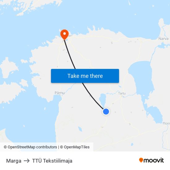 Marga to TTÜ Tekstiilimaja map