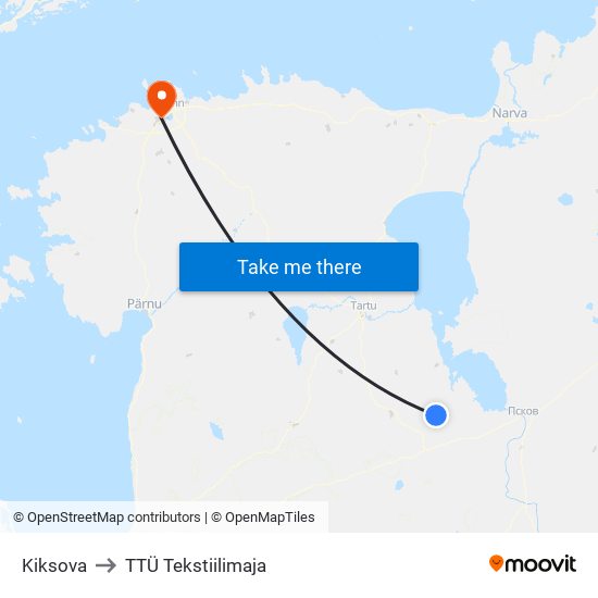 Kiksova to TTÜ Tekstiilimaja map