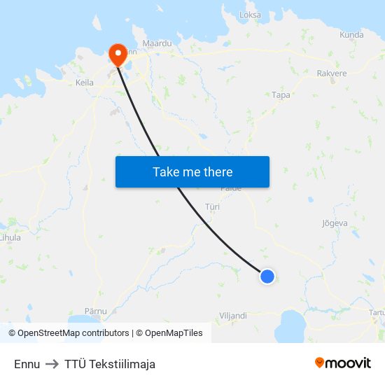 Ennu to TTÜ Tekstiilimaja map