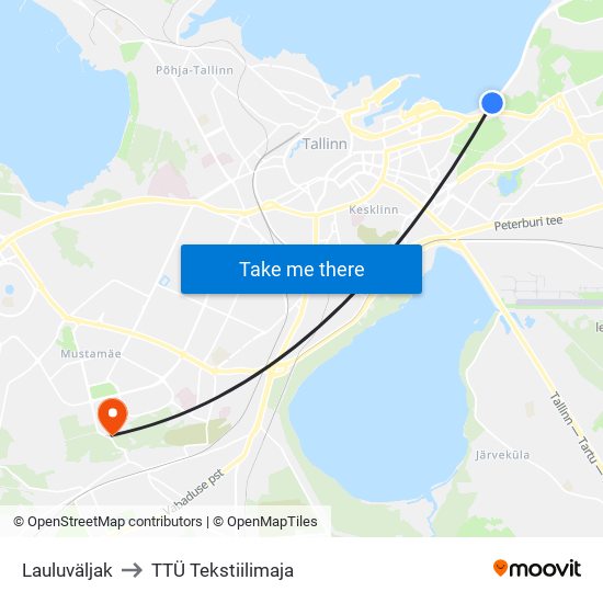 Lauluväljak to TTÜ Tekstiilimaja map