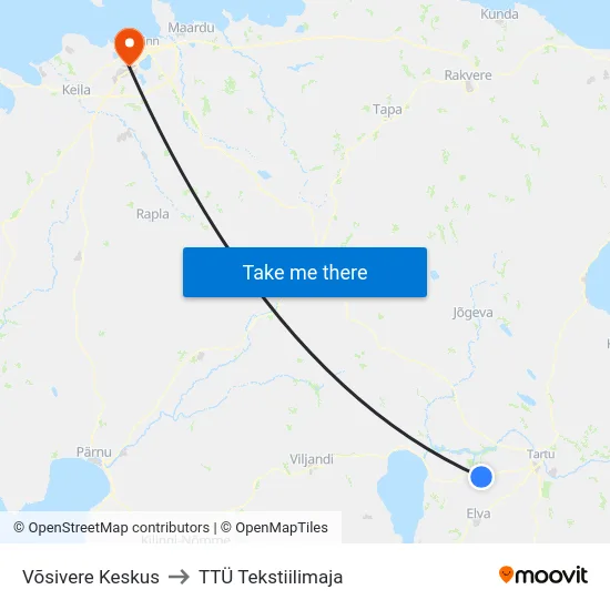 Võsivere Keskus to TTÜ Tekstiilimaja map