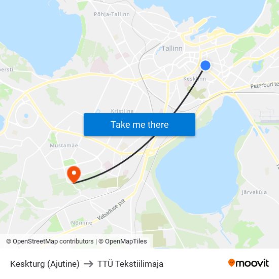 Keskturg (Ajutine) to TTÜ Tekstiilimaja map